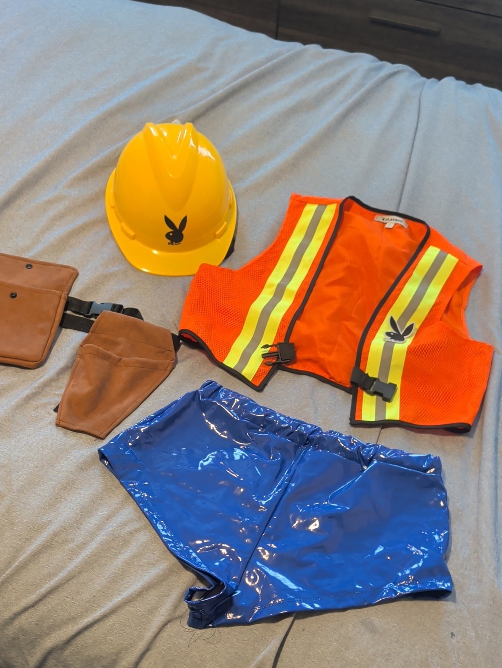 PLAYBOY Orange Reflective Safety Vest with Yellow Hard Hat